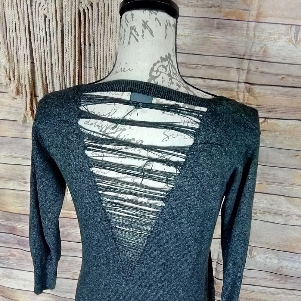 Uo | Sparkle & Fade Grey Slashed V-Back Sweater - image 1